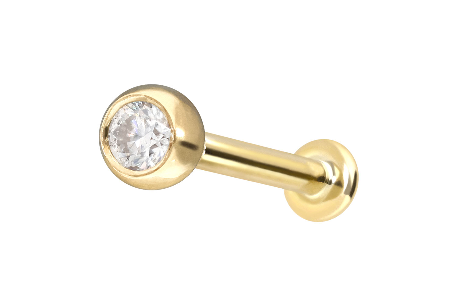 14 Karat Gold Labret Piercing mit Innengewinde MOISSANIT